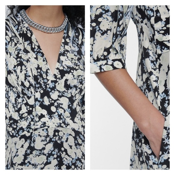 DOROTHY SCHUMACHER Blooming Love Midi Dress Silk Floral Blue White Small NWT - Picture 5 of 16